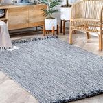 imsid Handwoven Natural Rectangular Cotton Fibres, Braided Reversible Jute and Cotton Round Rug/Carpet for Bedroom Living/Dining Room (8x10 feet, light blue)