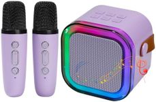 Mini Karaoke Machine for Kids Adults with 2 Wireless Microphones, Portable Singing Machine for Ages 3,4,5,6,7,8,9,10,11,12+ Years Old Girl Birthday Gift, Karaoke Speaker, Family,Home Party (Purple)