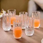 Nestasia Set of 6 Transparent Diamond Glass Cut Highball Glass Tumblers | Long Drink Water, Juice, Drinking, Cocktail, Mocktail Glasses | Perfect for Gifting | 230ml Each