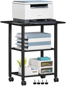 Lerliuo 3-Tier Printer Stand, Industrial Mobile Printer Table with Storage Shelf and Steel Frame, Rolling Printer Cart Holder with Lockable Wheels for Home, Office (Black)