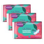 Evereve Ultra Sanitary Napkin/Pad, XL 284mm, Pack of 90 Napkins (3 x 30), Maximum coverage, Ultra thin, Super absorbent core for fast absorption of liquid, Odour neutralising technology