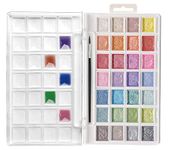 Artecho Watercolor Semi Moise Paint Set, 28 Metallic Colors Watercolor Cake Set with Classic Paint Brush, Pearlescent watercolor Idea for Kids and Adults