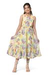 Fashion Dream Girl's Printed Calf Length Dress (FDGFRK00335 YLW 40_Yellow_13-14Yrs)