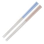 Reusable Metal Chopsticks 2 Pair for Noodels Sushi Hotpot 23 cm Long Stainless Steel Chopstick Colorful Perfect Square Grip to Hold Foods for Home Hotels Restaurant (Blue Beige)