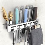 ROSTON Knife Stand Holder Kitchen Shelf Stainless Steel Wall Mount Knife Holder Towel Hanger Spatula Ladle Hanging Hooks Cutlery Holder Storage Rack High Grade Stainless Steel Multi-Purpose