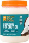 BetterBody Foods Organic Refined Coconut Oil, 56 Fl Oz, All Purpose Oil for Cooking, Baking, Hair and Skin Care
