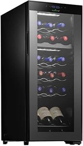 NutriChef Wine Fridge, 18 Bottle Wine Cooler Refrigerator, Mini Wine Fridge Freestanding Countertop Compact, Red and White Wine Chiller, Dual Zone Digital Temp Control, Airtight Glass Door, Black