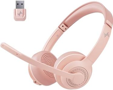 Wireless Headset with AI Noise Cancelling Microphone Bluetooth Headset - Bluetooth V5.2 Headphones with USB Dongle & Mic Mute for Computer/Laptop/PC/iPhone/Android/Cell Phones/Zoom/Ms Teams/Skype-PINK