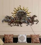 Nesfur Handmade Metal Sunrise Seven Running Hourse With LED Lights For Home Decor, Wall Decor, Diwali Gift, Corporate Gift, Vastu Metal Wall Art (57.5X33.5X3 inch, Multicolor)