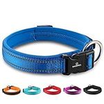 Reflective Dog Collars for Small Medium Large Dogs, Adjustable Soft Neoprene Padding Nylon Pet Collar Durable Breathable Basic Dog Collars, Dark Blue, S