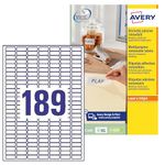 Avery L4731REV-25 Printable, Customisable Removable Mini Labels, 189 Labels Per A4 Sheet, White