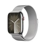 Apple Watch Series 9[GPS + Cellular 45mm]Smartwatch with Silver Stainless steel Case with Silver Milanese Loop One Size.Fitness Tracker,Blood Oxygen & ECG Apps,Always-On Retina Display,Water Resistant