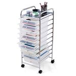 TANGZON 4/10 Drawers Storage Trolley, Rolling Utility Cart with Wheels, Multipurpose Mobile Shelving Organizer for Home Office Stationery Beauty & Salon (10 Drawers, 33x38x86cm, Clear)