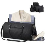 Garment Duffle Bags for Travel, Large Carry on Convertible Garment Bag Weekender Bag with 6 Set Packing Cubes for Women Men, 2 in 1 Hanging Suitcase Business Travel Bag with Shoe Compartment, Black