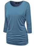 Made By Johnny MBJ WT822 Womens 3/4 Sleeve with Drape Top S Denim