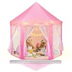 Princess Tent with Rug & Led Star Lights,Pink Play Tent for Girls,Princess Castle Playhouse for Kids Indoor or Outdoor Games,55x 53 inches