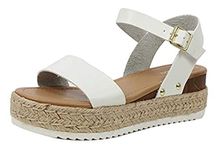 Soda Women's Open Toe Ankle Strap Espadrille Sandal, White, 7 M US