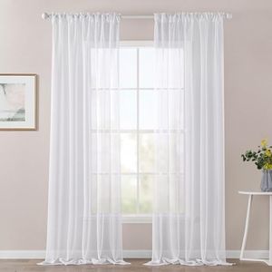 MIULEE 2 Panneaux Rideaux Voilages Tissu Polyester Doux Semi-Transparent Couleur Pure Voilage de Fenêtre Lisse Élégant Chaleureux pour Salon Tige de Poche 140x175cm Blanc