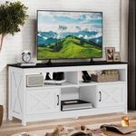 DWVO Farmhouse TV Stand for Television up to 65 Inch, Entertainment Center with Power Outlets and Open Shelf, Rustic TV Cabinet Media Console Table for Living Room, White/Black, 59 Inches