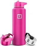 IRON °FLASK Sports Water Bottle - Wide Mouth with 3 Straw Lids - Stainless Steel Gym & Outdoor Bottles for Men, Women & Kids - Double Walled, Insulated Thermos, Metal Canteen - Pink Tulip, 40 Oz