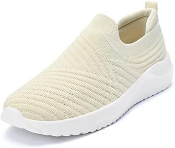 PPQ Womens Slip On Walking Shoes-Lightweight Comfort Breathable Travel Slip in Sneakers, Beige, 8