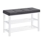 SONGMICS Bench, 3-Tier Shoe Rack for Entryway, Storage Organizer with Foam Padded Seat Linen, Metal Frame, for Living Room, Hallway, 12.2 x 31.9 x 19.3 Inches, Gray and White ULBS057W01