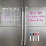 Magnetic Fridge Calendar 2 pcs Set with 4 Wet-Erase Marker 12"x12" Small Magnetic Calendar for Fridge Vertical Fridge Calendar Clear Magnetic Calendar for Fridge Dry Erase Magnetic Planning Board