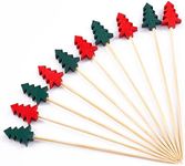 PartyWoo Cocktail Picks, 100 Counts 4.7 Inch Christmas Tree Picks, Appetizer Toothpicks Decorative Toothpicks, Party Picks for Christmas Decorations, Christmas Party Favors, Drink Picks with Trees