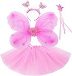 Fun Play Feen kostüm kinder für Mädchen - Schmetterlingsflügel kinder Tutu Zauberstab und Haarreifen - Schmetterlingsverkleidungen - Engelsflügel für Mädchen 3-8 Jahre alt - Farbe Rosa