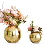 Behoma Metal Ball Flower Vase for Home Decor | Table Decorative Item for Bedroom Living Room Office Wedding | Best Gift for Birthday Anniversary Festival | Gold, Small & Large (Set of 2)