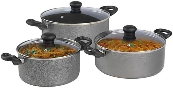 Kreme Deluxe NonStick Casserole Set of 3 with Lid| Aluminum Cookware Set | 2.5 LTR + 3.5 LTR + 4.5 LTR | Uses Less Oil | Induction Base Casserole, Gas Compatible | Biryani Pot/Rice Pot | PFOA-Free