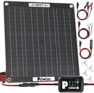 POWOXI 30W Solar Battery Charger: 12V Solar Car Battery Trickle Maintainer - with MPPT Controller Parameter Adjustable - for RV Boat Marine Motorcycle Trailer Truck Tractor - Solar Panel Kit