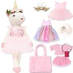 Unicorn Doll Stuffed Animal Toys for Girls - Ballerina Doll | Plush Carrier Bag | 3 Set Cloth Accessories, Kids Pretend Play Doll Pet Care, Birthday Gift for 3 4 5 6 Year Old Little Girl Unicorn Toys