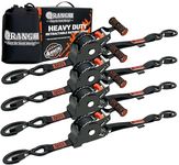 ORANGEE 4 Pack Heavy Duty Auto Retractable Ratchet Strap 1IN x 10FT W/Grip T Handle Pefect for Securing Cargo, Motorcycle & Boats Min. Breaking Strength 1,500LBS Per Strap - Black