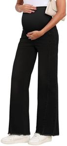 BLENCOT Maternity Pants Womens Bootcut Jeans Winter Pregnant Casual High Waisted Stretchy Plus Size Fall Clothes Baggy Work Ripped Denim Boyfriend Loose Comfy Trendy Mom Jean XX-Large Dark Black