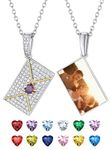 CZ Photo Necklace Personalised for Women, Romantic Love Letter Envelop with Picture, Stainless Steel Birthstone Engraved Neckalces