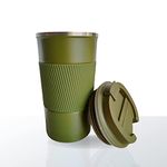 YELONA Dark Green 510 ML Insulated Stainless Steel Coffee Tea Tumbler for Hot Cold Beverages Portable Travel Mug Leak Proof Sipper Lock Lid Thermos Multipurpose for Home Office Gifts