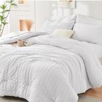 HYMOKEGE White Queen Comforter Set Seersucker 7 Pieces, All Season Luxury Bed in a Bag for Bedroom, Bedding Set with Comforters, Sheets, Pillowcases & Shams