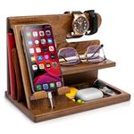 Teslyar Gifts for Men Wood Phone Docking Station Key Holder Wallet Stand Desk Organizer Fathers gifts Xmas gift Anniversary Dad Birthday Present for Men Gifts for Dad Men's Nightstand (Beige)