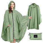 SOPPY Lightweight Waterproof Rain Poncho for Women Men, Windproof Reusable Ripstop Breathable Raincoat with Hood for Outdoor Activities Quick Dry Hooded Raincoat Free Size - Mint Green