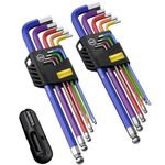 AMTOVL Hex Keys Set, 18PCS Allen Key Set Metric Imperial Extra Long Ball End Hex Key Set with Size Marked with T-Handle 1.5mm-10mm, 1/16-3/8 for Bicycle Repair Household DIY (Colourful)