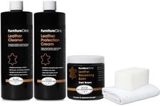 Furniture Clinic Leather Complete Restoration Kit | with Leather Recoloring Balm, Cleaner, 2-in-1 Protection Cream & Conditioner, Sponge, and Cloth | Leather Repair Kit for Furniture (Dark Brown)