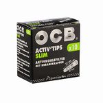 RATTAN EXPO - OCB ACTIVATED CHARCOAL SLIM FILTERS WITH CERAMIC CAPS - Rolling Filter Tips/Smoking Filter Tips/Cigarette Filters Tips - 27mm x 7mm - 10 pcs (Pack of 2 Box)