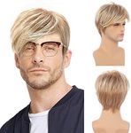 Baruisi Mens Wig Short Blonde Synthetic Hair Wig Halloween Costume Cosplay Wigs with Wig Cap