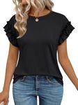 AUTOMET Womens Tshirts Short Sleeve Casual Summer Tops 2025 Ruffle Crewneck Trendy Fashion Dressy Cute Work Outfits Black XXL