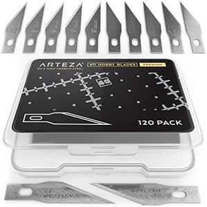 Arteza Hobby Knife Blades, Set of 120, No. 11 Fine-Point Carbon-Steel Art Blades, Craft Supplies for Precision Cutting of Wood, Plastic, Paper, Leather, and Film