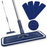 Microfibre Mops for Cleaning Floors - BPAWA 150cm Flat Floor Mop with 4 Washable Pads Reusable Chenille Wet Dry for Mopping Dust Hard Wood Laminate Vinyl Tile Wooden Small Bathroom Kitchen Walls