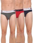 U.S. Polo Assn. Mens Elasticized Waist Pure Cotton I006 Briefs - Pack Of 3 (ANTHRA MEL/RED/NAVY M)