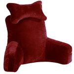 COOZLY Backrest Cushion|Reading Pillow|Bed Rest Pillow with Detachable Neck Roll & Arms for Sitting in Bed|Back Pillows for Reading/Watching TV/Gaming/Relaxing (Velvet-Deep Red)