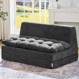 Hobestluk Sofa Couch Folding Sofa Bed Sleeper Comfy Floor Lounger Loveseat Sofa with Removable Cushion Couches Foldable Mattress for Living Room Bedroom or Office (Chenille Grey, Oversize)